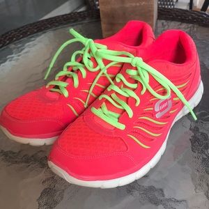 neon pink and green sneakers